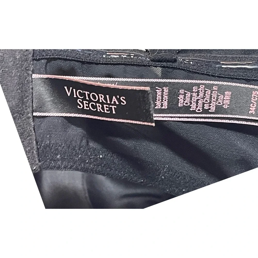 Victoria's Secret Black Bra Lot 34C Unlined Lace Demi & Satin Balconet Set
